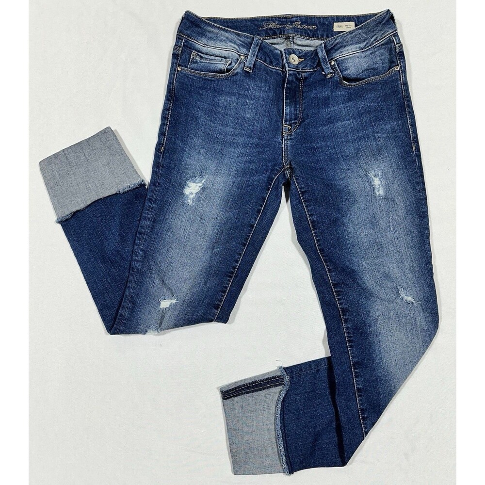 Mavi Erika Mid Rise Skinny Jeans Womens 27x27 Cuffed Distressed Stretch Blue